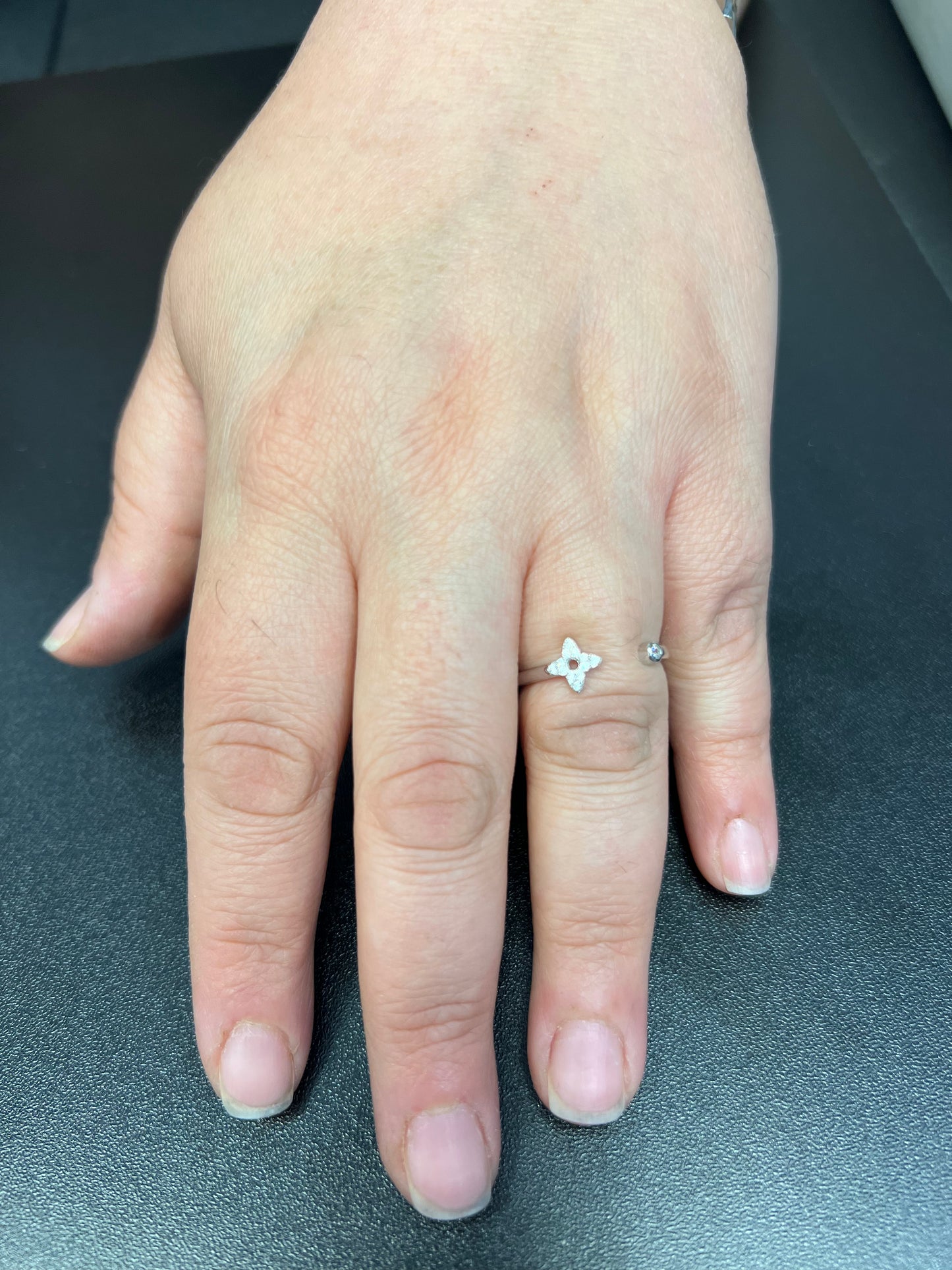 White Gold over Sterling Silver Women's CZ Thin Open Star Ring
