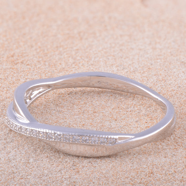 White Gold Over Sterling Silver Womens Cz Thin Stacked Braid Ring
