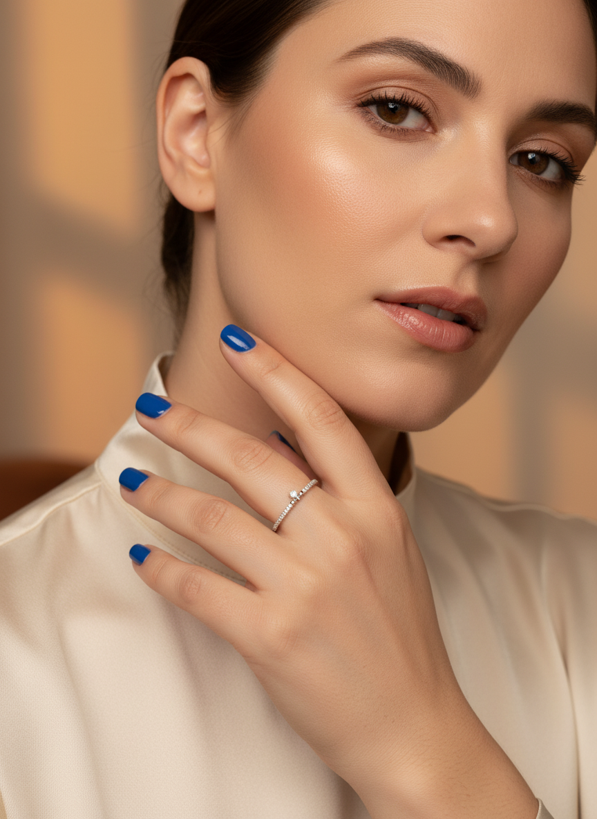 White Gold over Sterling Silver Women's CZ Thin Stackable Dangling Charm Ring