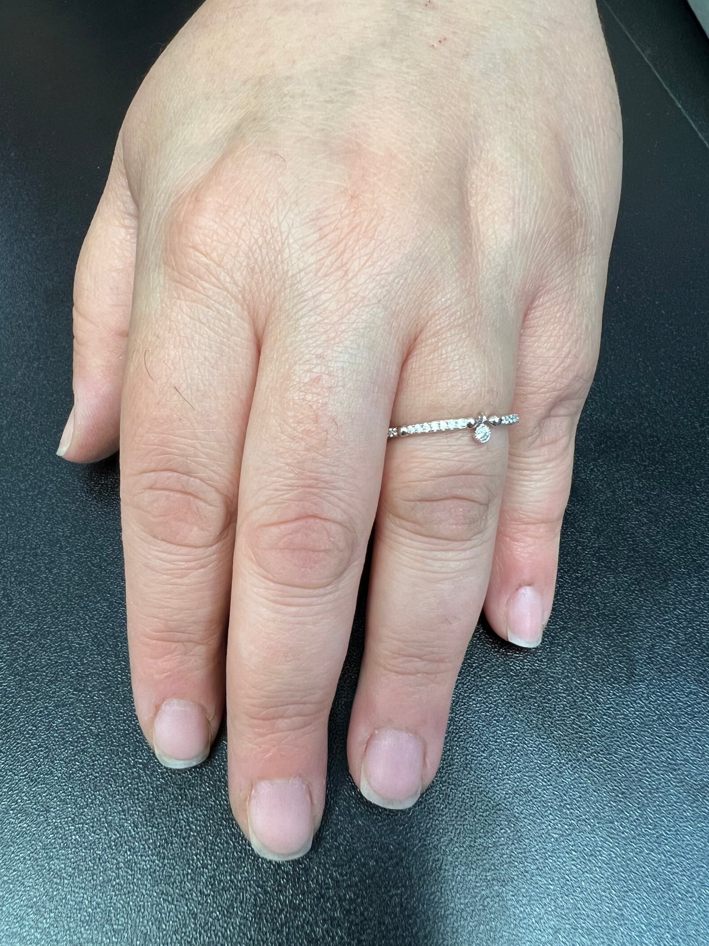 White Gold over Sterling Silver Women's CZ Thin Stackable Dangling Charm Ring