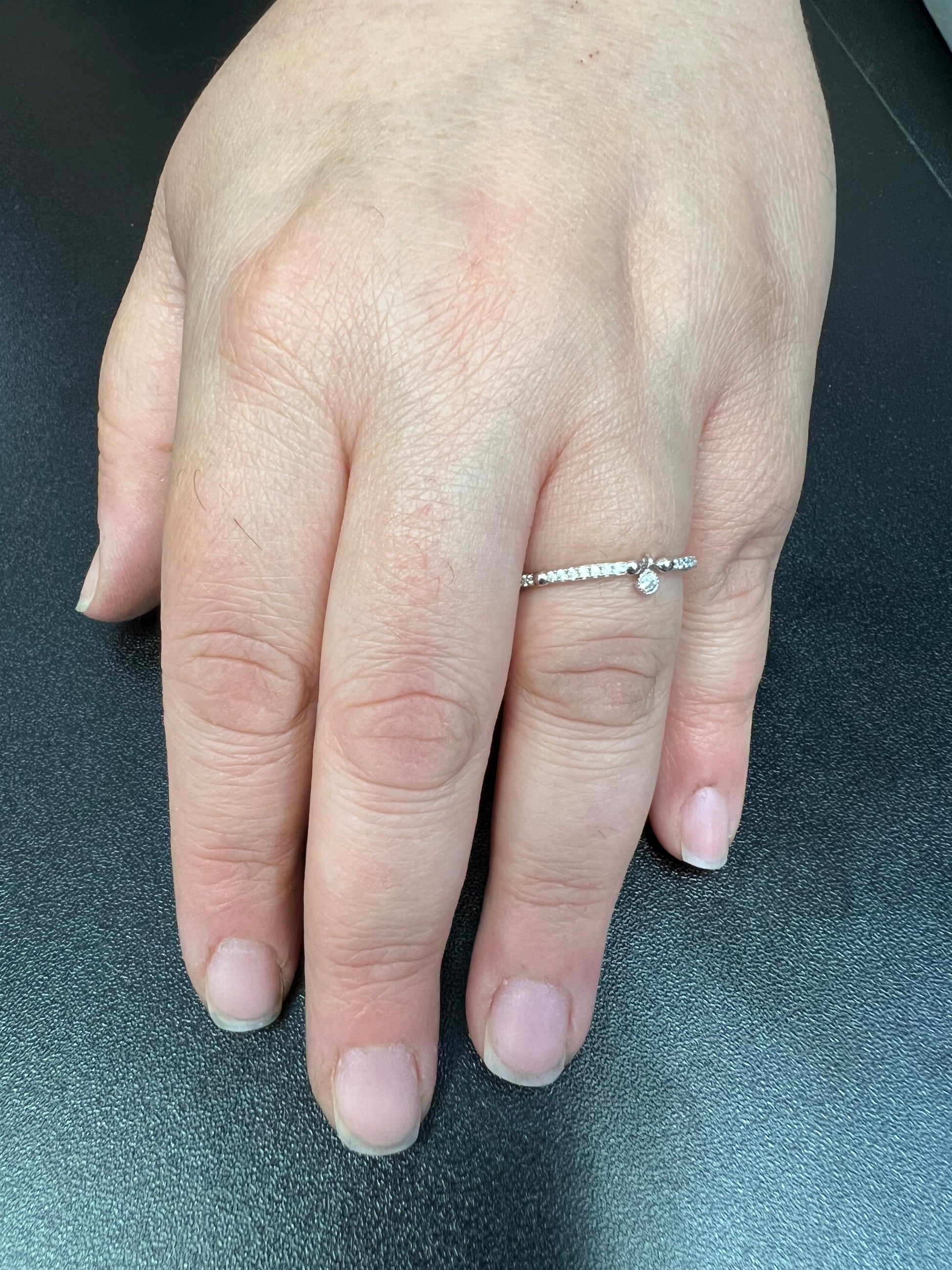 White Gold over Sterling Silver Women's CZ Thin Stackable Dangling Charm Ring