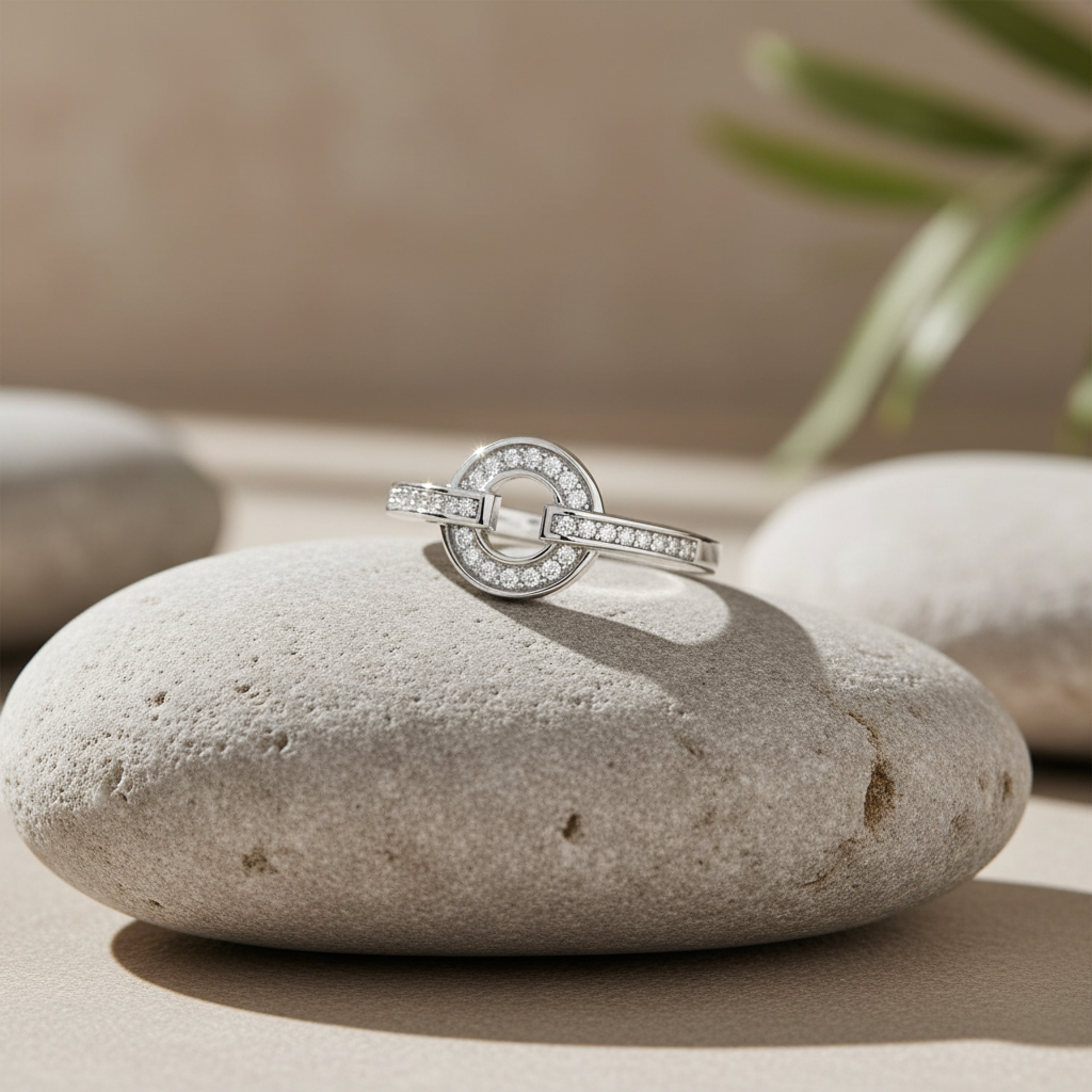 White Gold over Sterling Silver Women's CZ O Circle Ring