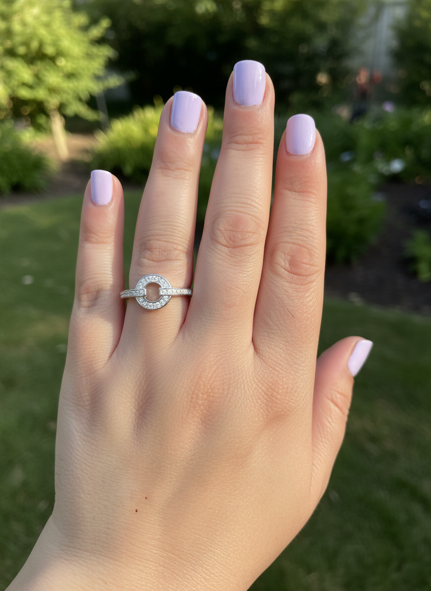 White Gold over Sterling Silver Women's CZ O Circle Ring