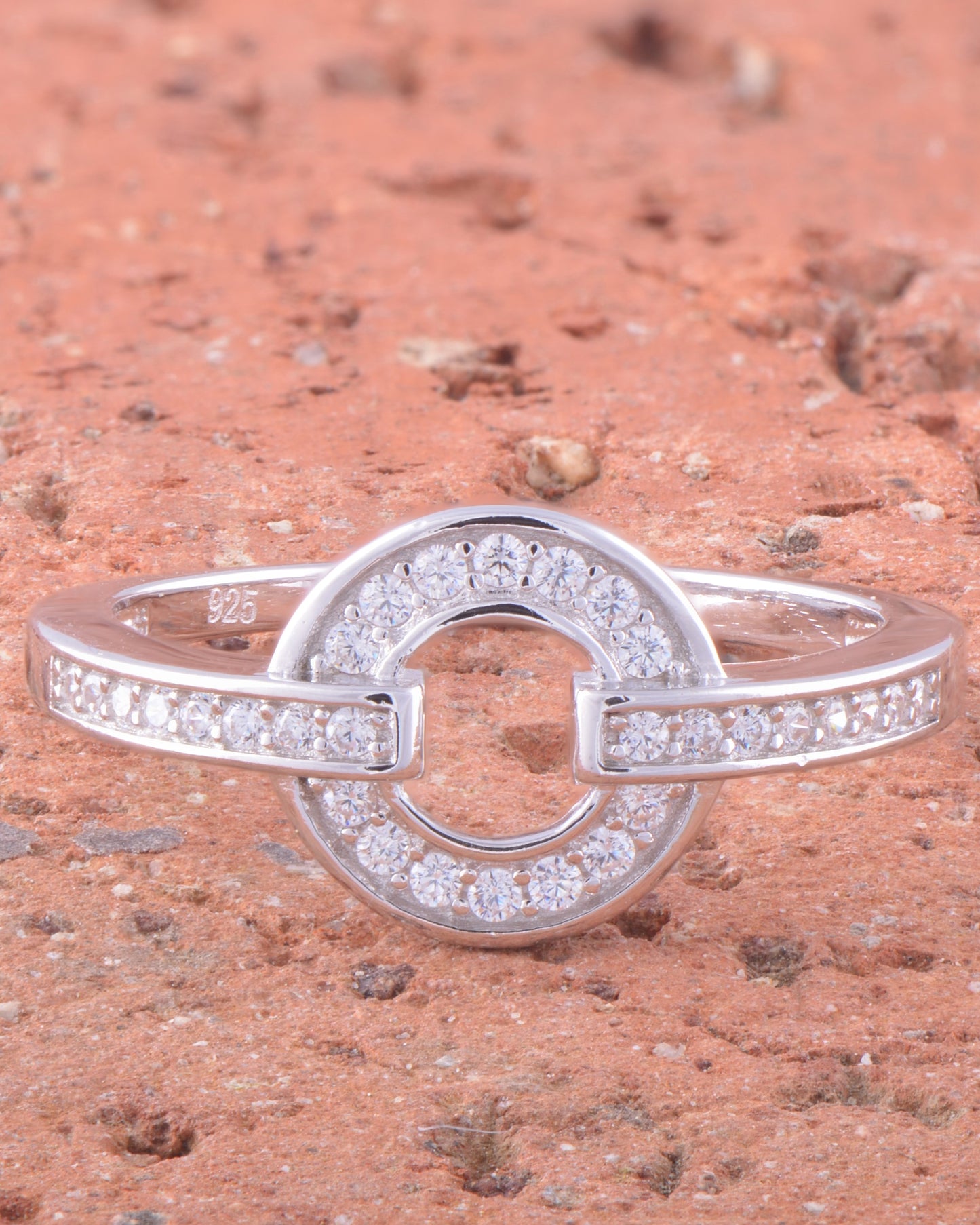 White Gold Over Sterling Silver Womens Cz O Circle Ring