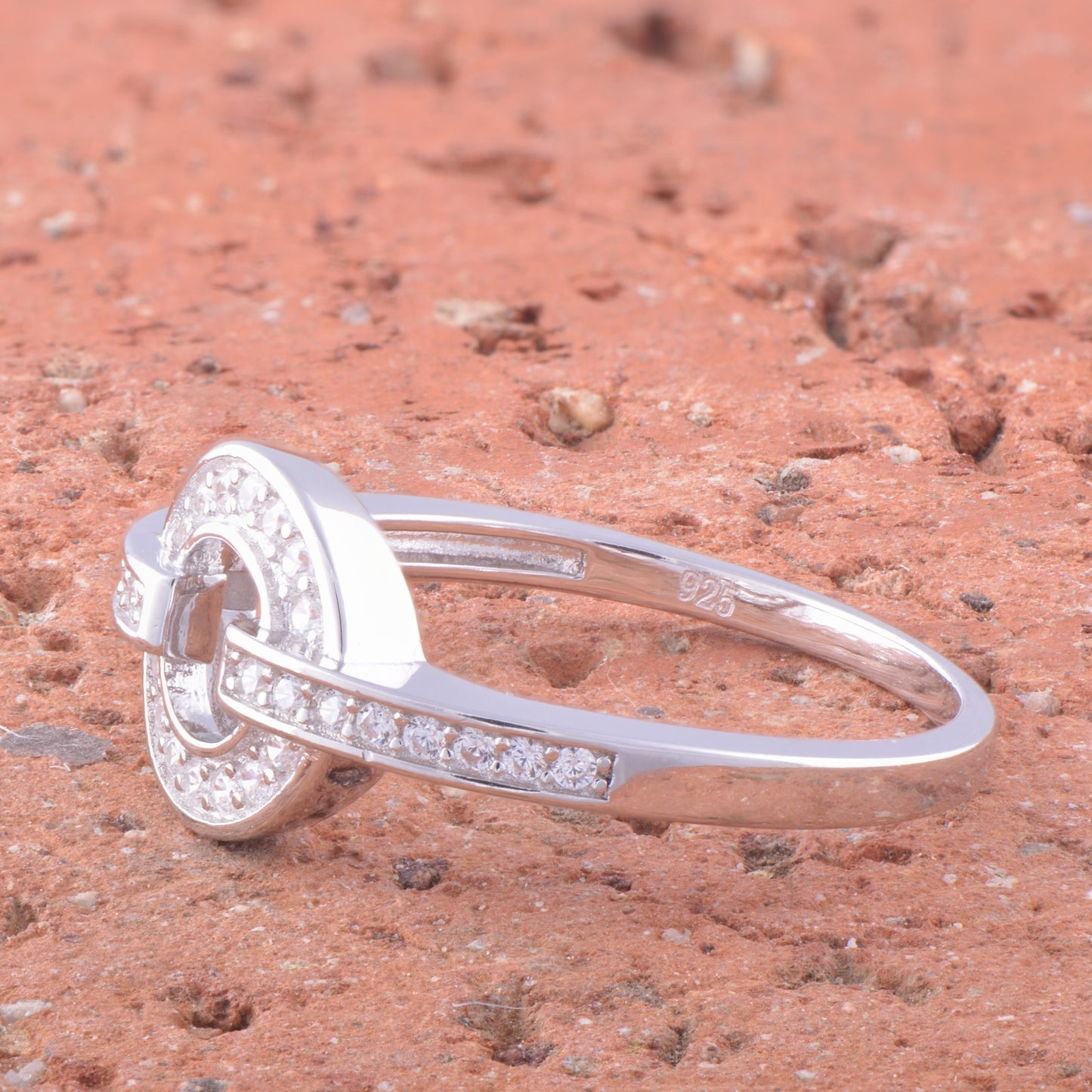 White Gold Over Sterling Silver Womens Cz O Circle Ring
