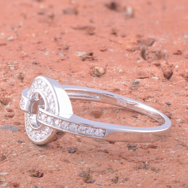 White Gold Over Sterling Silver Womens Cz O Circle Ring