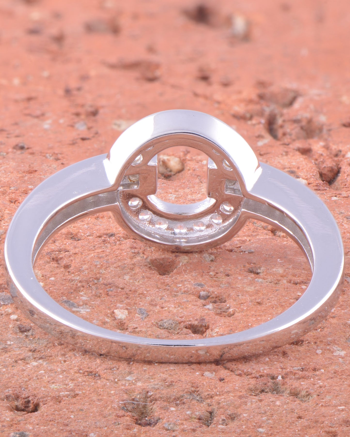 White Gold Over Sterling Silver Womens Cz O Circle Ring