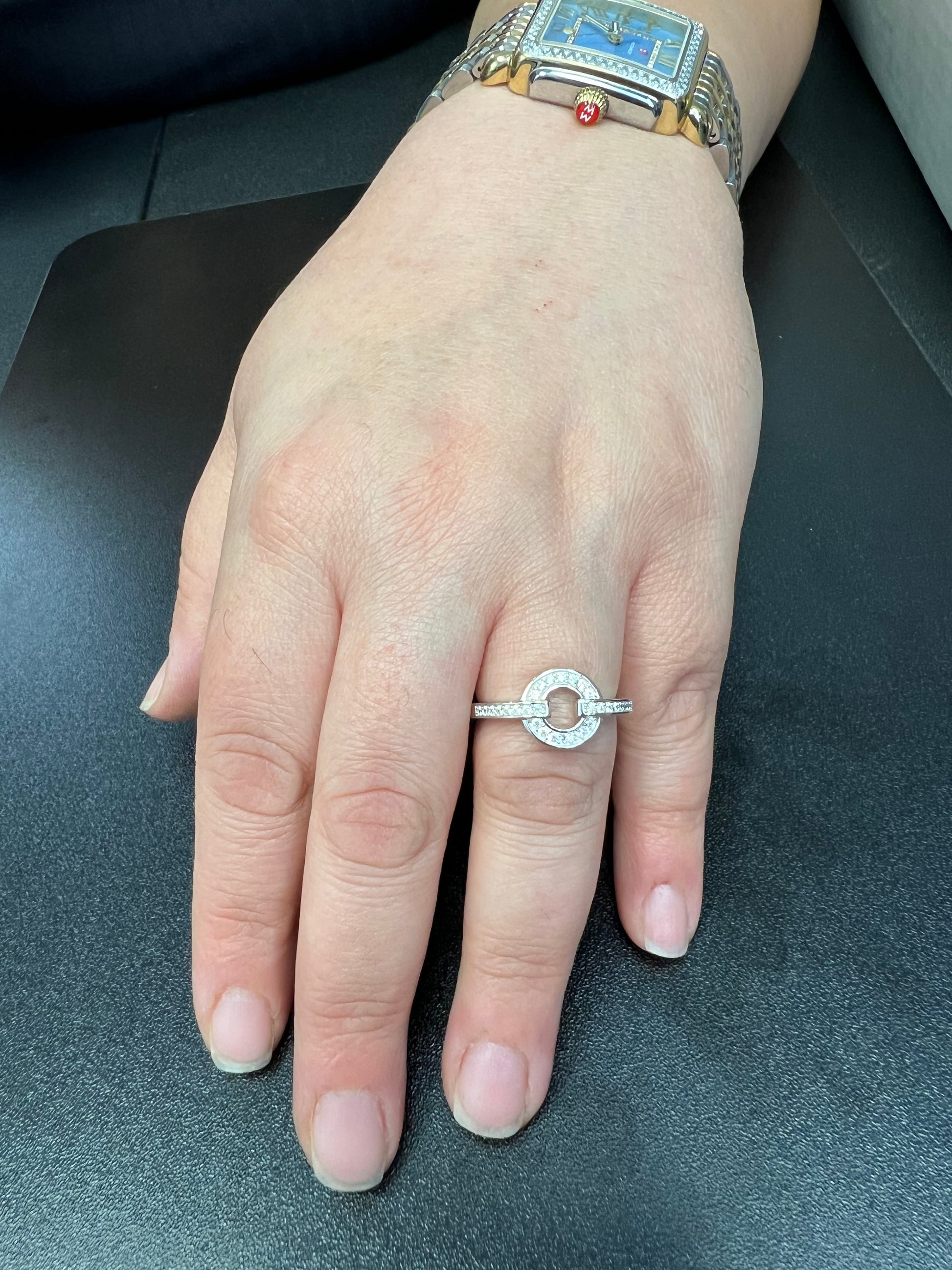 White Gold over Sterling Silver Women's CZ O Circle Ring