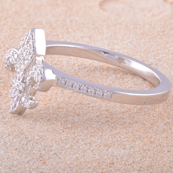 White Gold Over Sterling Silver Womens Cz Fleur De Lis Ring