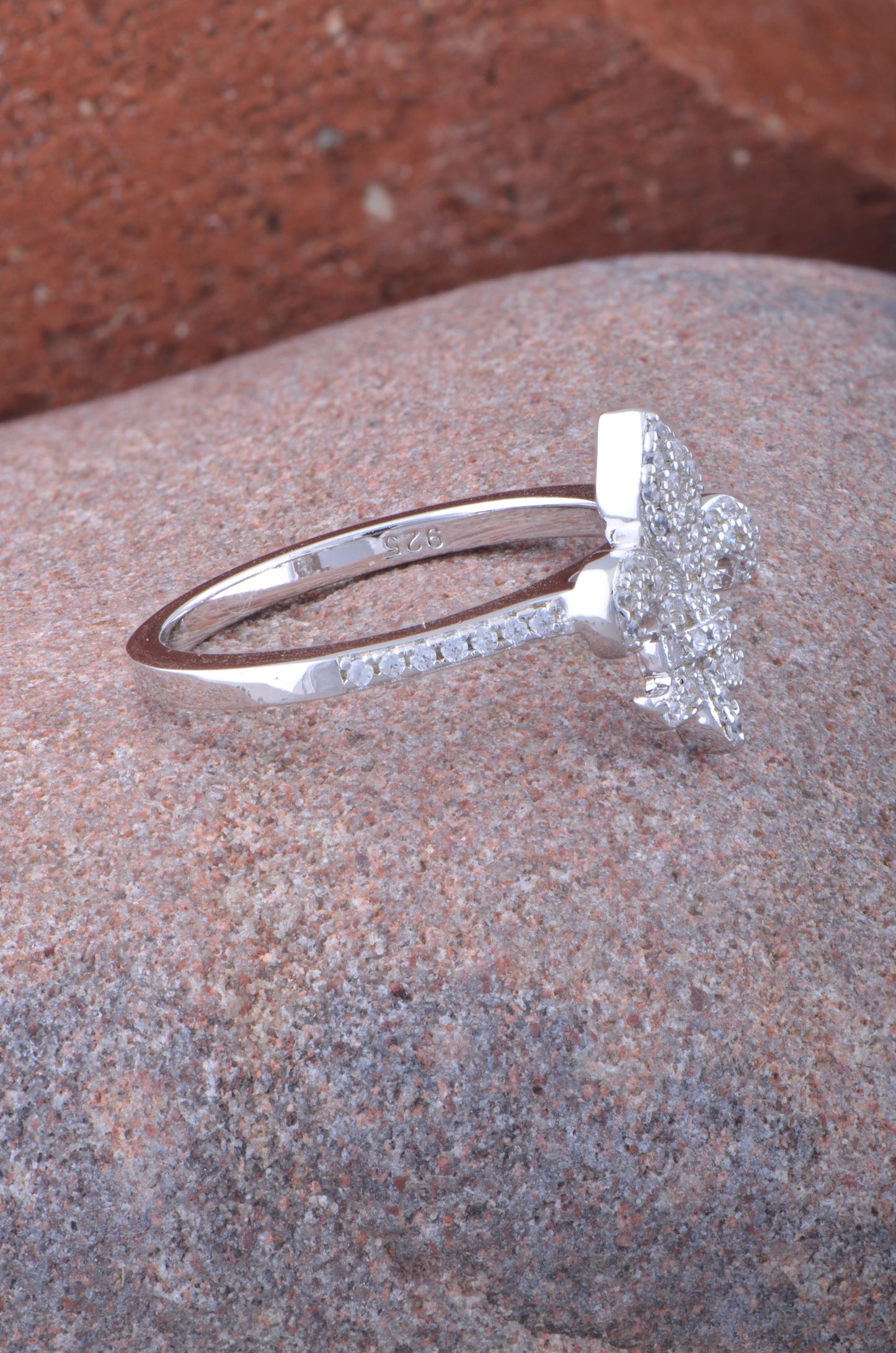 White Gold Over Sterling Silver Womens Cz Fleur De Lis Ring