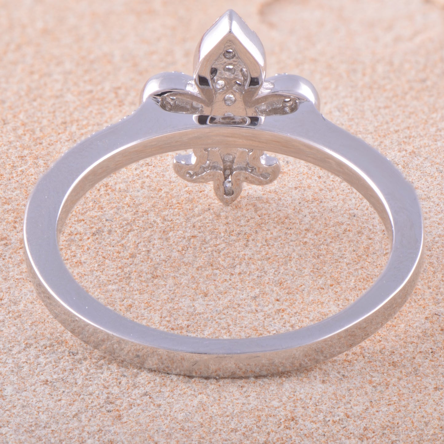 White Gold Over Sterling Silver Womens Cz Fleur De Lis Ring