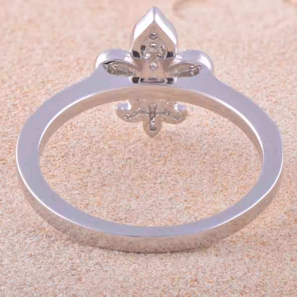 White Gold Over Sterling Silver Womens Cz Fleur De Lis Ring