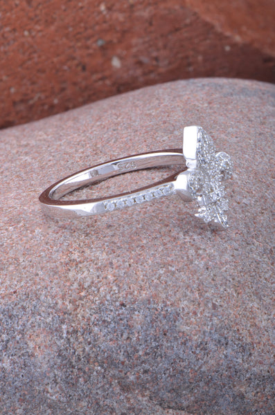 White Gold Over Sterling Silver Womens Cz Fleur De Lis Ring