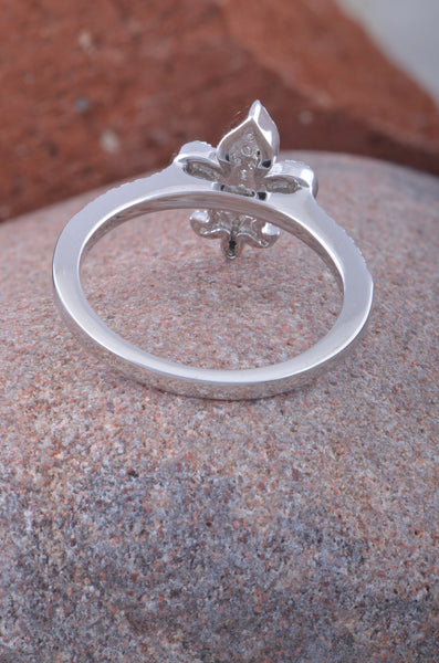 White Gold Over Sterling Silver Womens Cz Fleur De Lis Ring