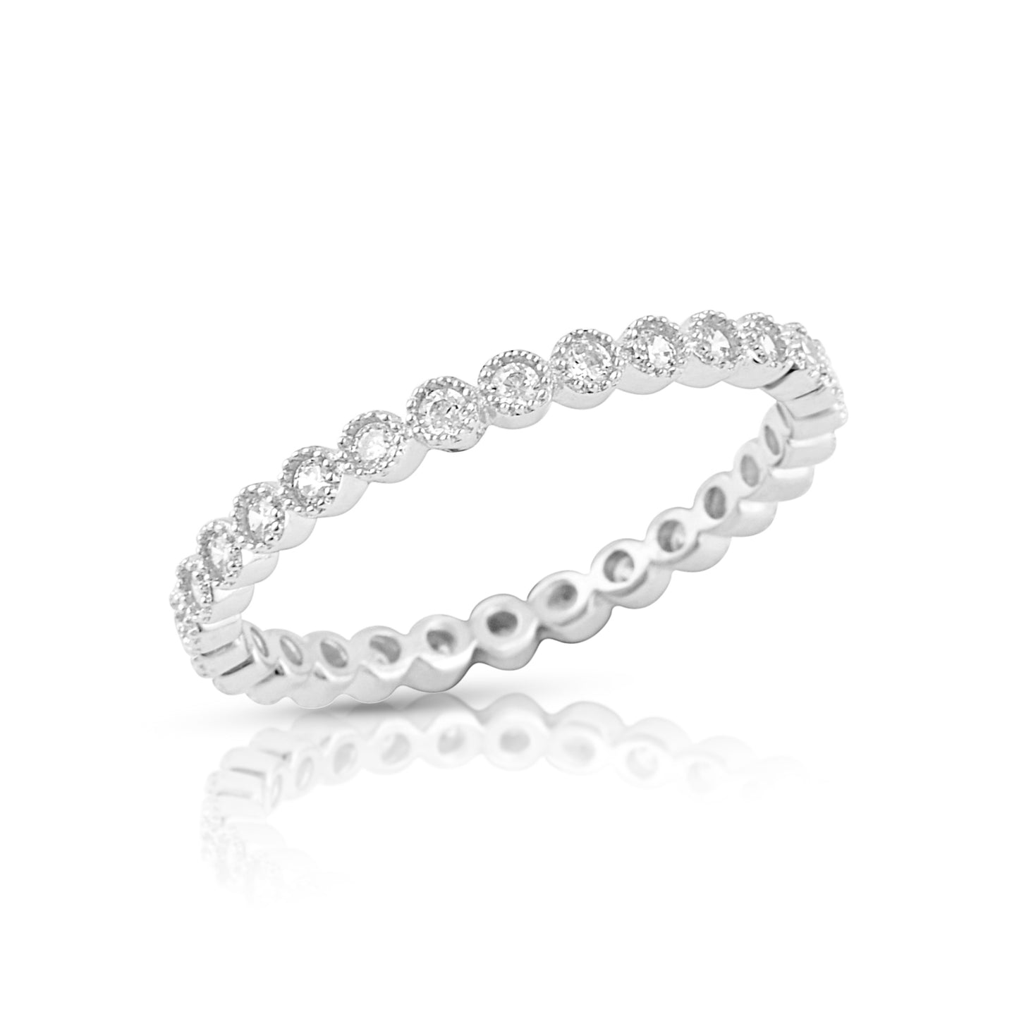 White Gold Over Sterling Silver Cz Dainty Women's Stackable Eternity Band