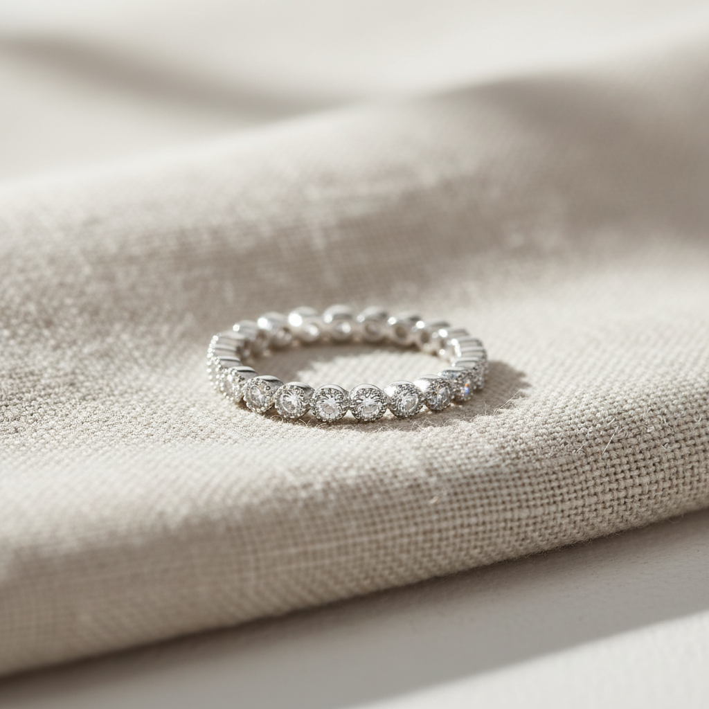 White Gold over Sterling Silver CZ Dainty Women's Stackable Eternity Band