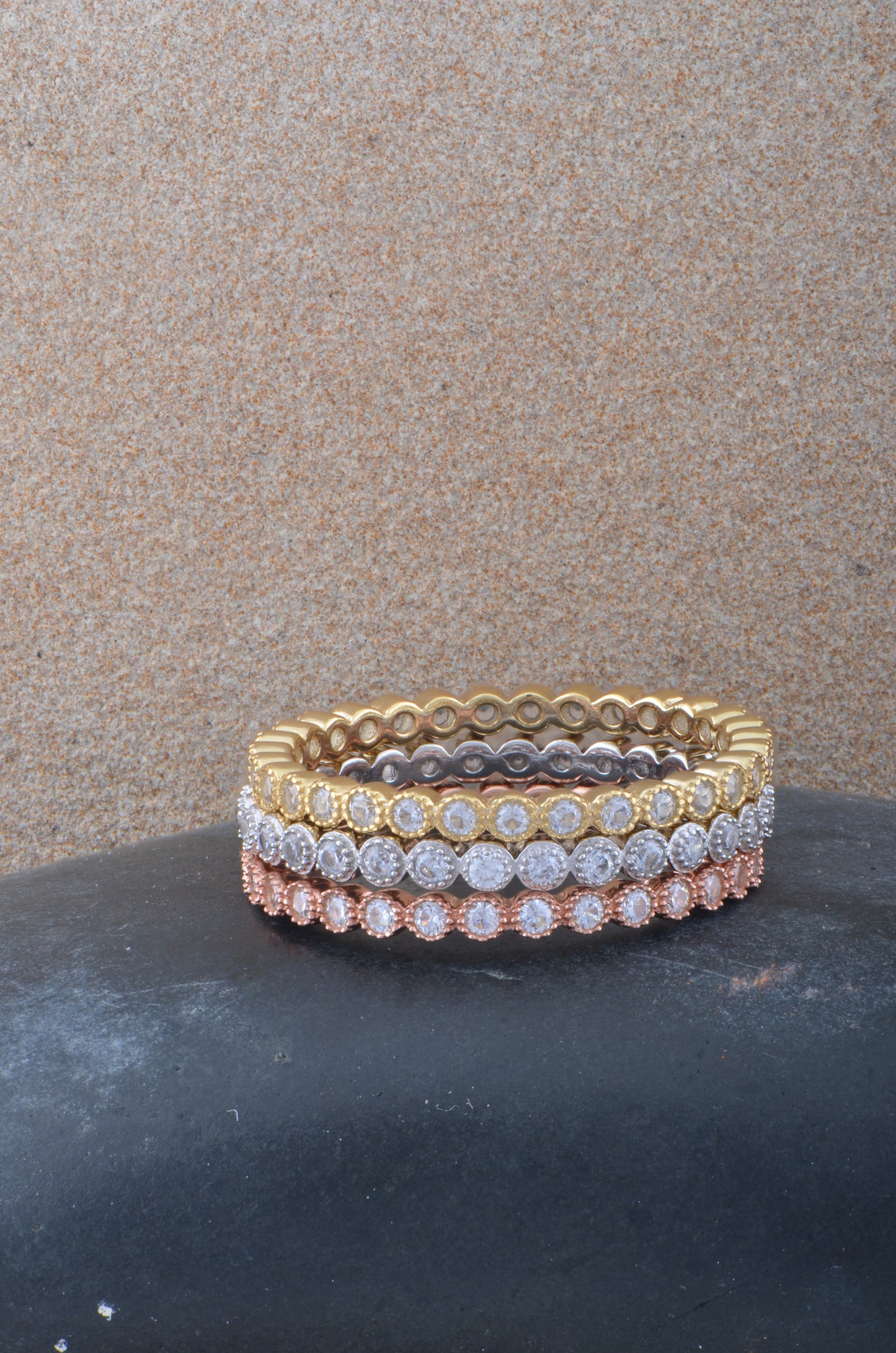 White Gold Over Sterling Silver Cz Dainty Women's Stackable Eternity Band