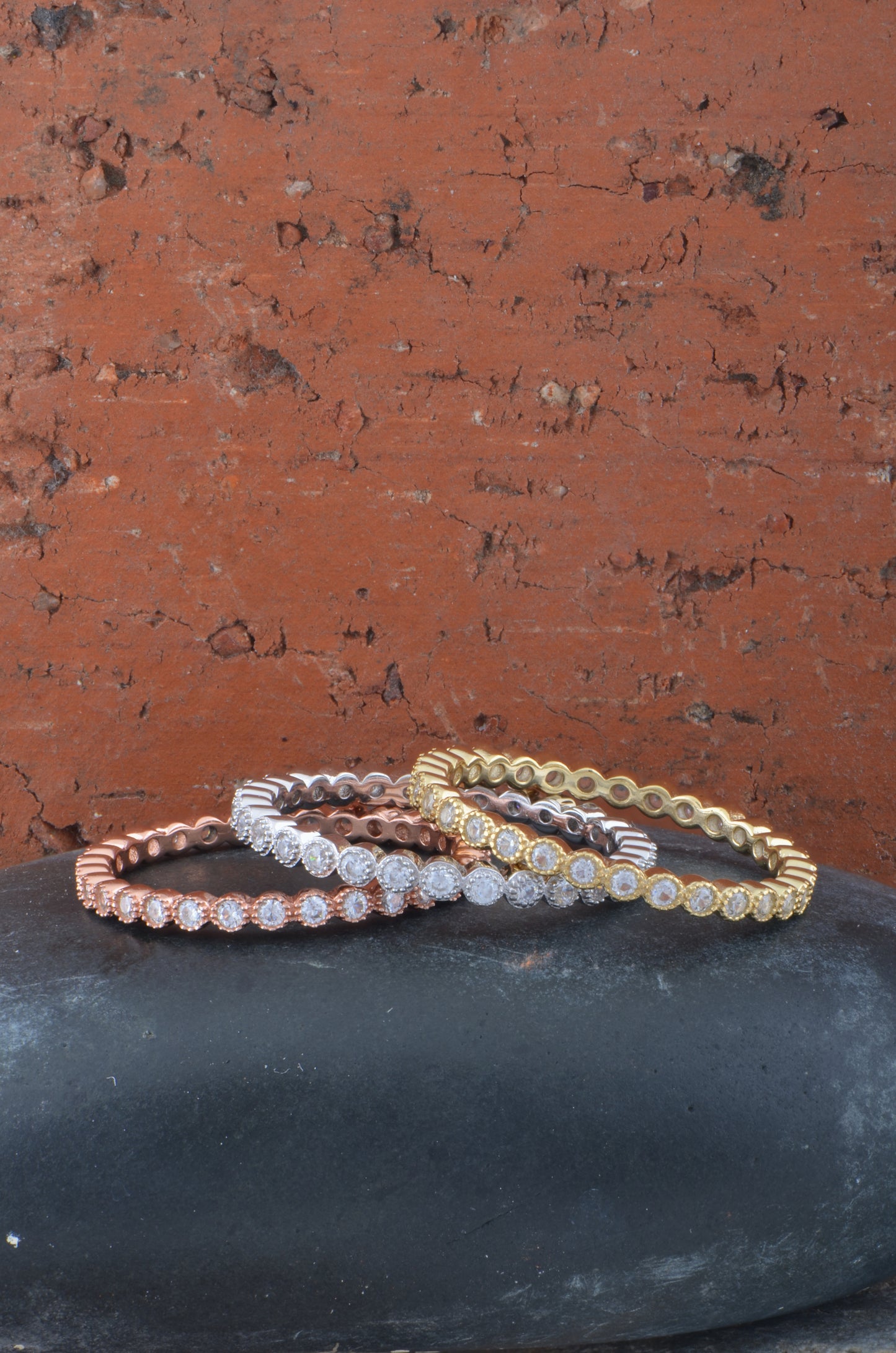 White Gold Over Sterling Silver Cz Dainty Women's Stackable Eternity Band