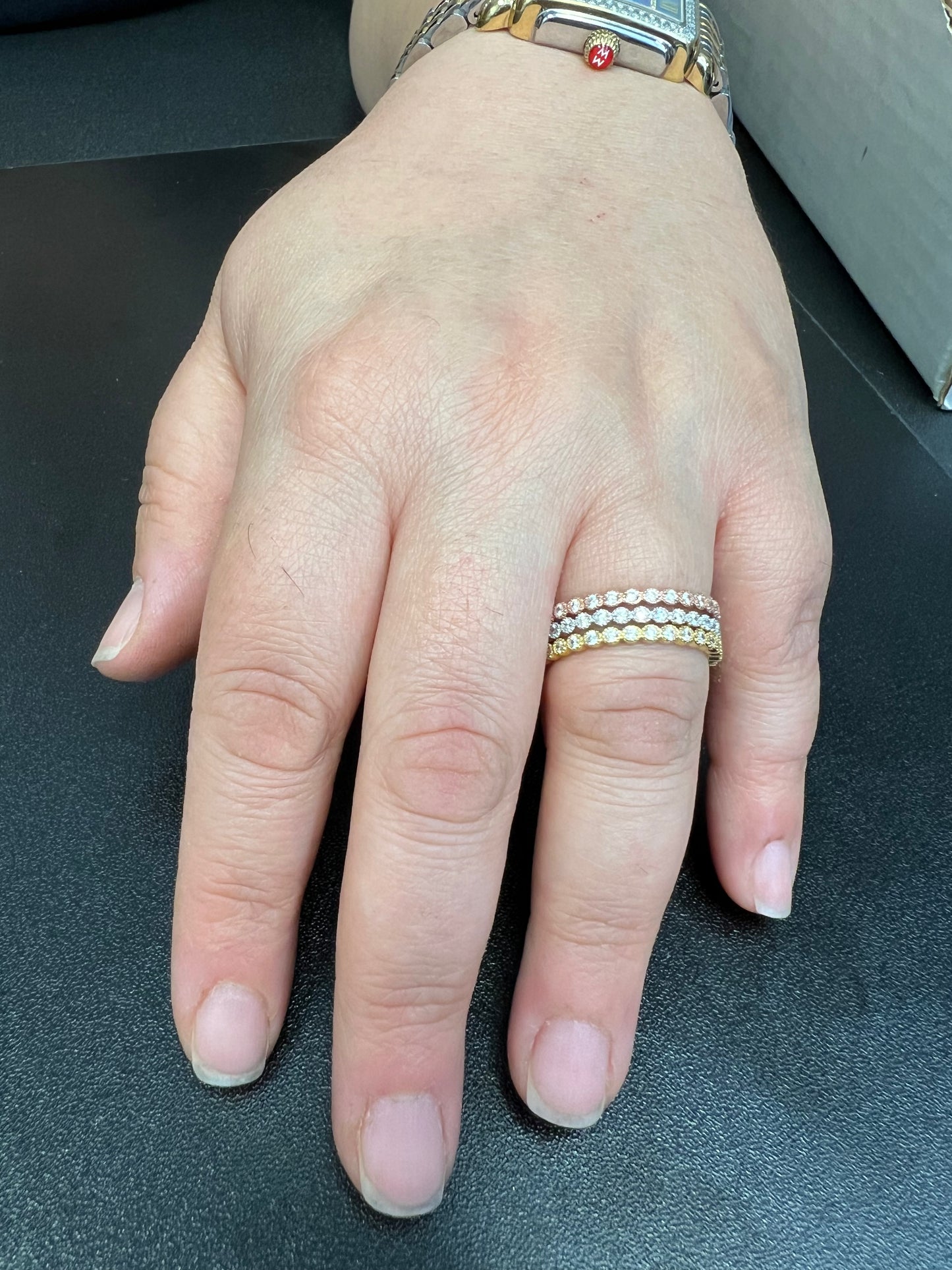 White Gold over Sterling Silver CZ Dainty Women's Stackable Eternity Band