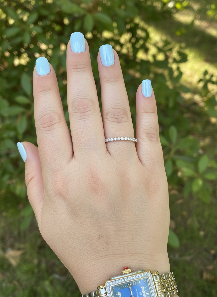 White Gold over Sterling Silver CZ Dainty Women's Stackable Eternity Band