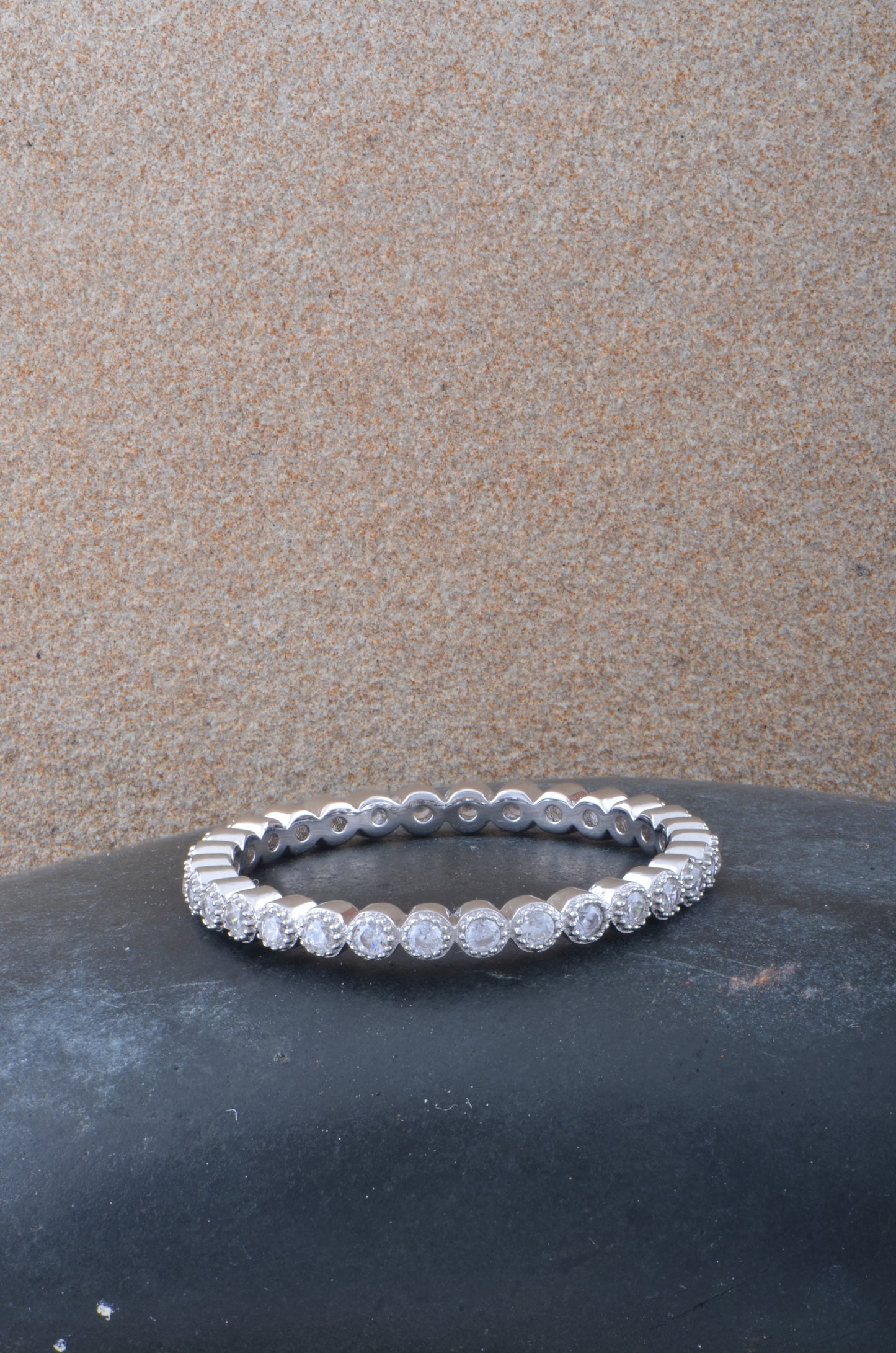 White Gold Over Sterling Silver Cz Dainty Women's Stackable Eternity Band