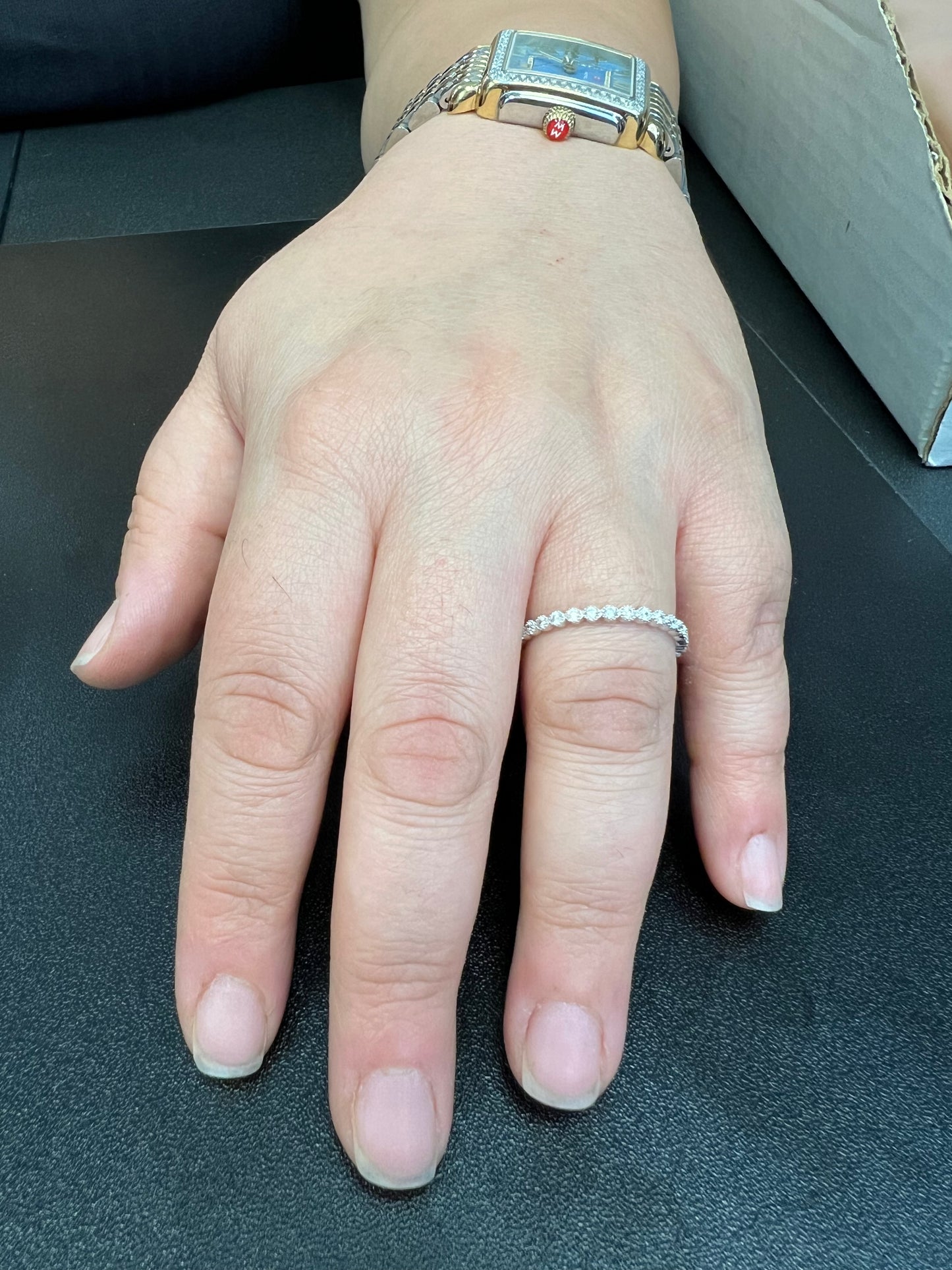 White Gold over Sterling Silver CZ Dainty Women's Stackable Eternity Band