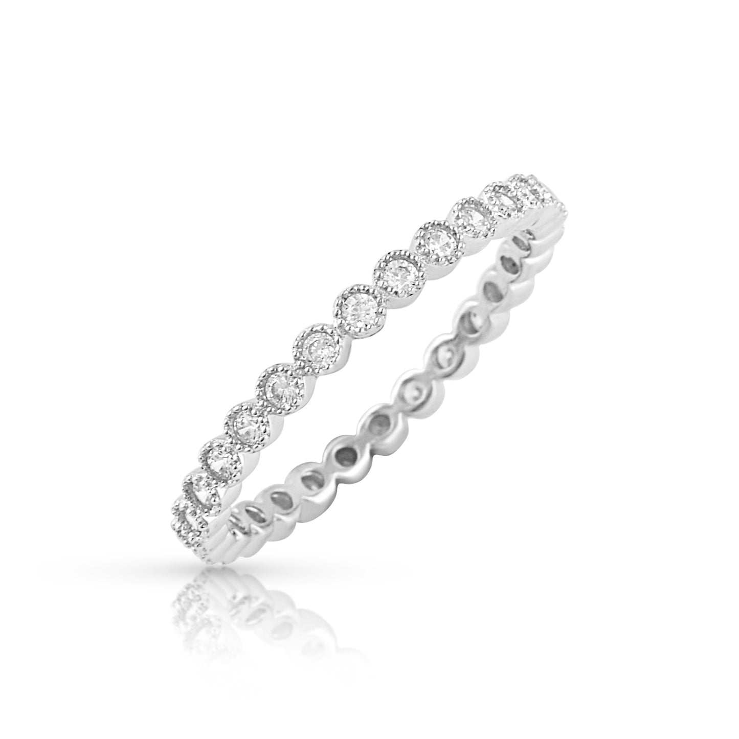 White Gold Over Sterling Silver Cz Dainty Women's Stackable Eternity Band