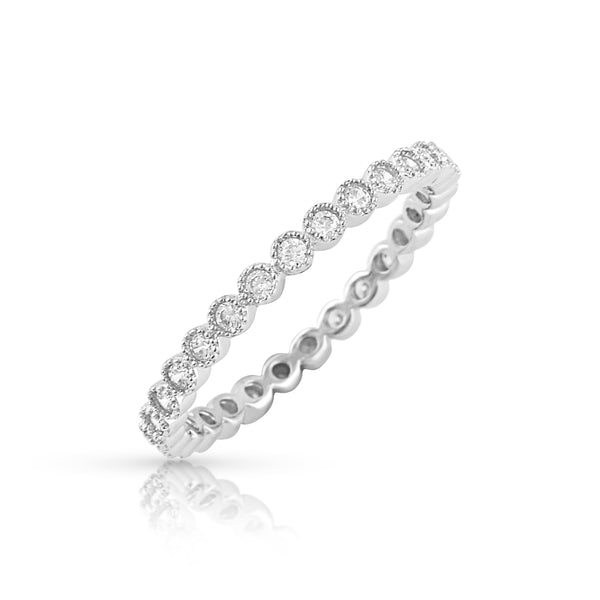 White Gold Over Sterling Silver Cz Dainty Women's Stackable Eternity Band