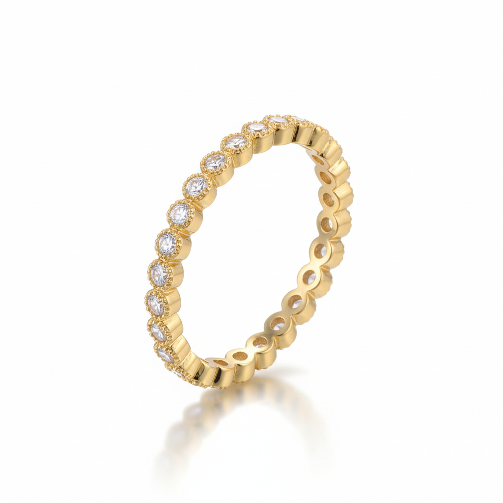 Yellow Gold Vermeil Sterling Silver CZ Womens Thin Stackable Eternity Ring