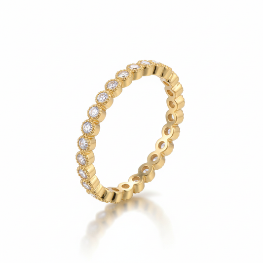 Yellow Gold Vermeil Sterling Silver CZ Womens Thin Stackable Eternity Ring