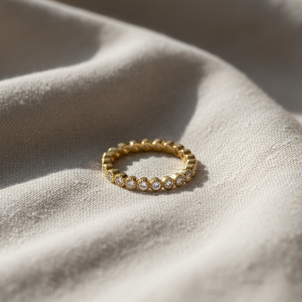 Yellow Gold Vermeil Sterling Silver CZ Thin Stackable Eternity Ring for Women