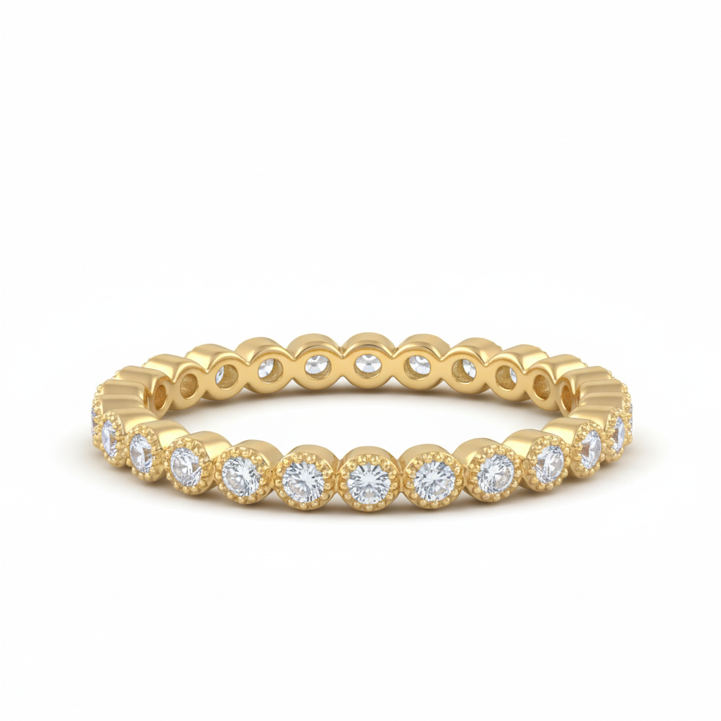 Yellow Gold Vermeil Sterling Silver CZ Womens Thin Stackable Eternity Ring