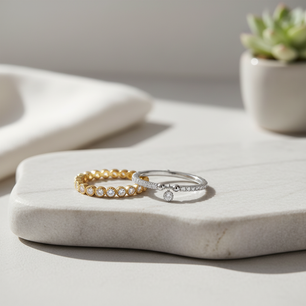 Yellow Gold Vermeil Sterling Silver CZ Thin Stackable Eternity Ring for Women