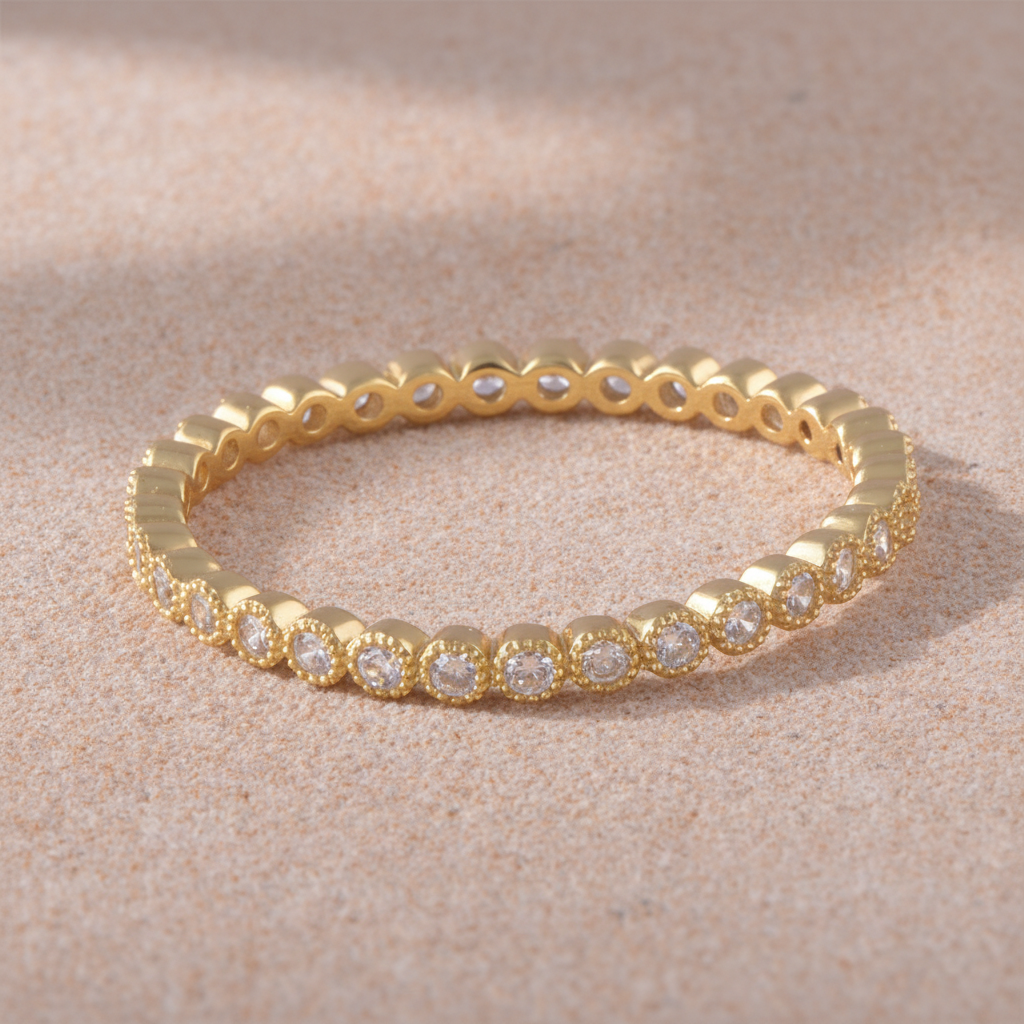 Yellow Gold Vermeil Sterling Silver CZ Womens Thin Stackable Eternity Ring