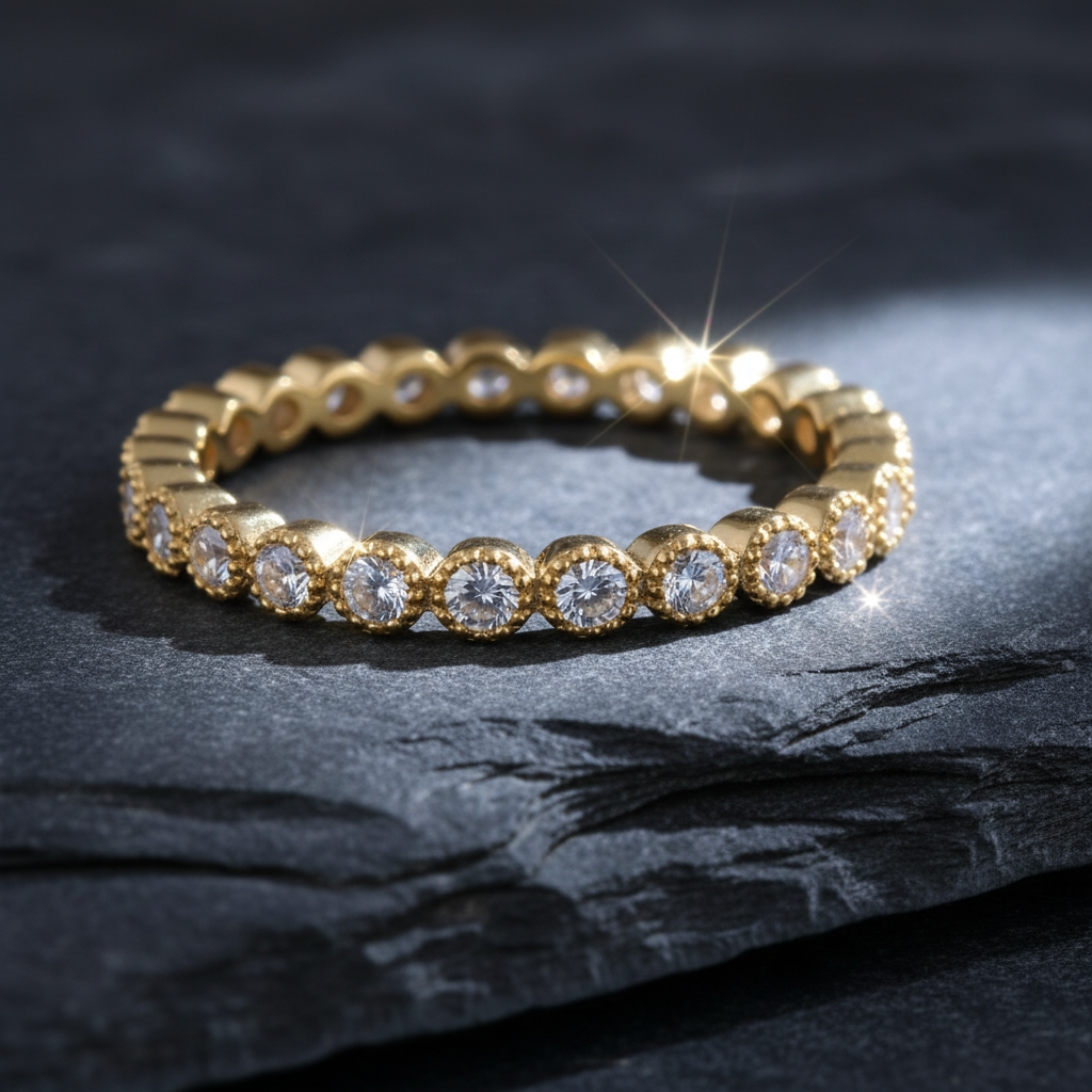 Yellow Gold Vermeil Sterling Silver CZ Womens Thin Stackable Eternity Ring