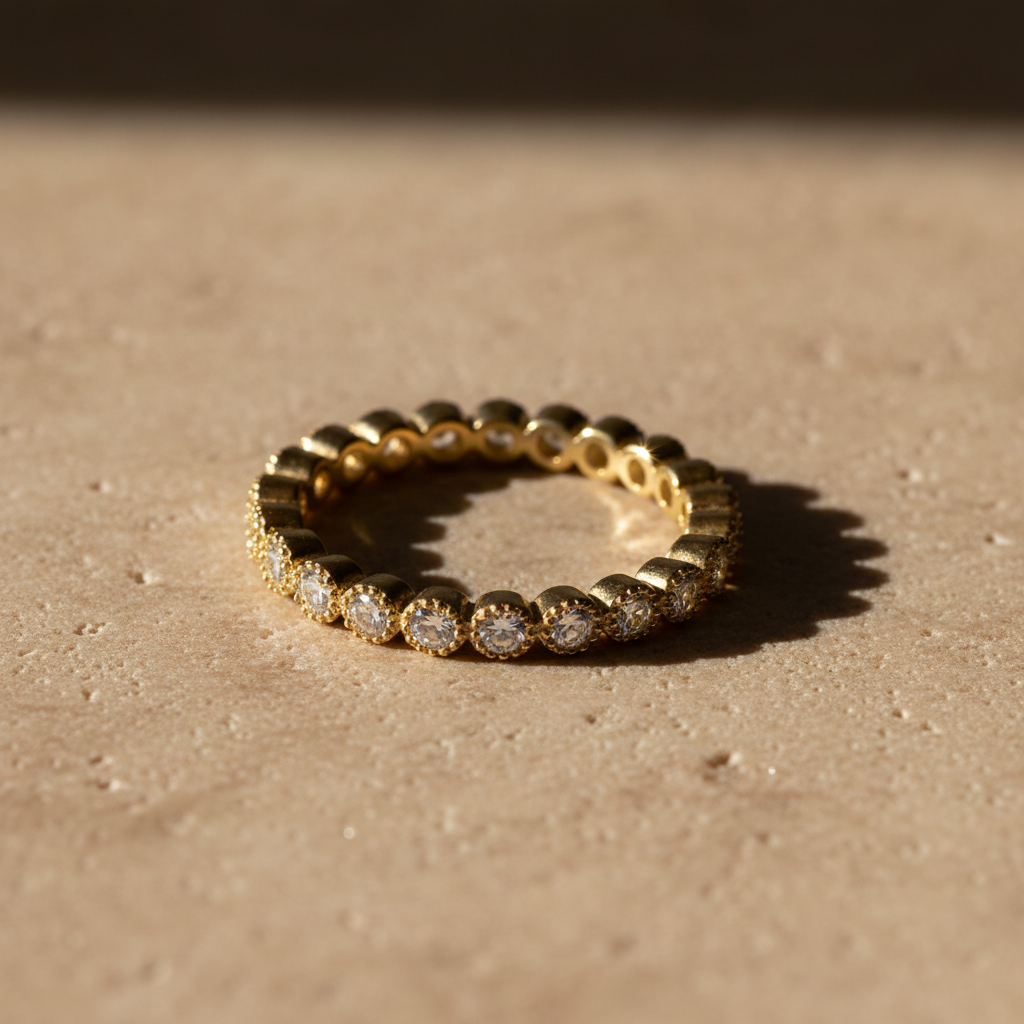 Yellow Gold Vermeil Sterling Silver CZ Thin Stackable Eternity Ring for Women