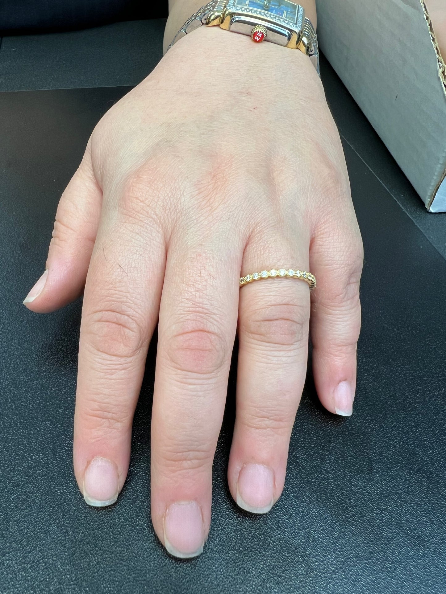 Yellow Gold Vermeil Sterling Silver CZ Thin Stackable Eternity Ring for Women