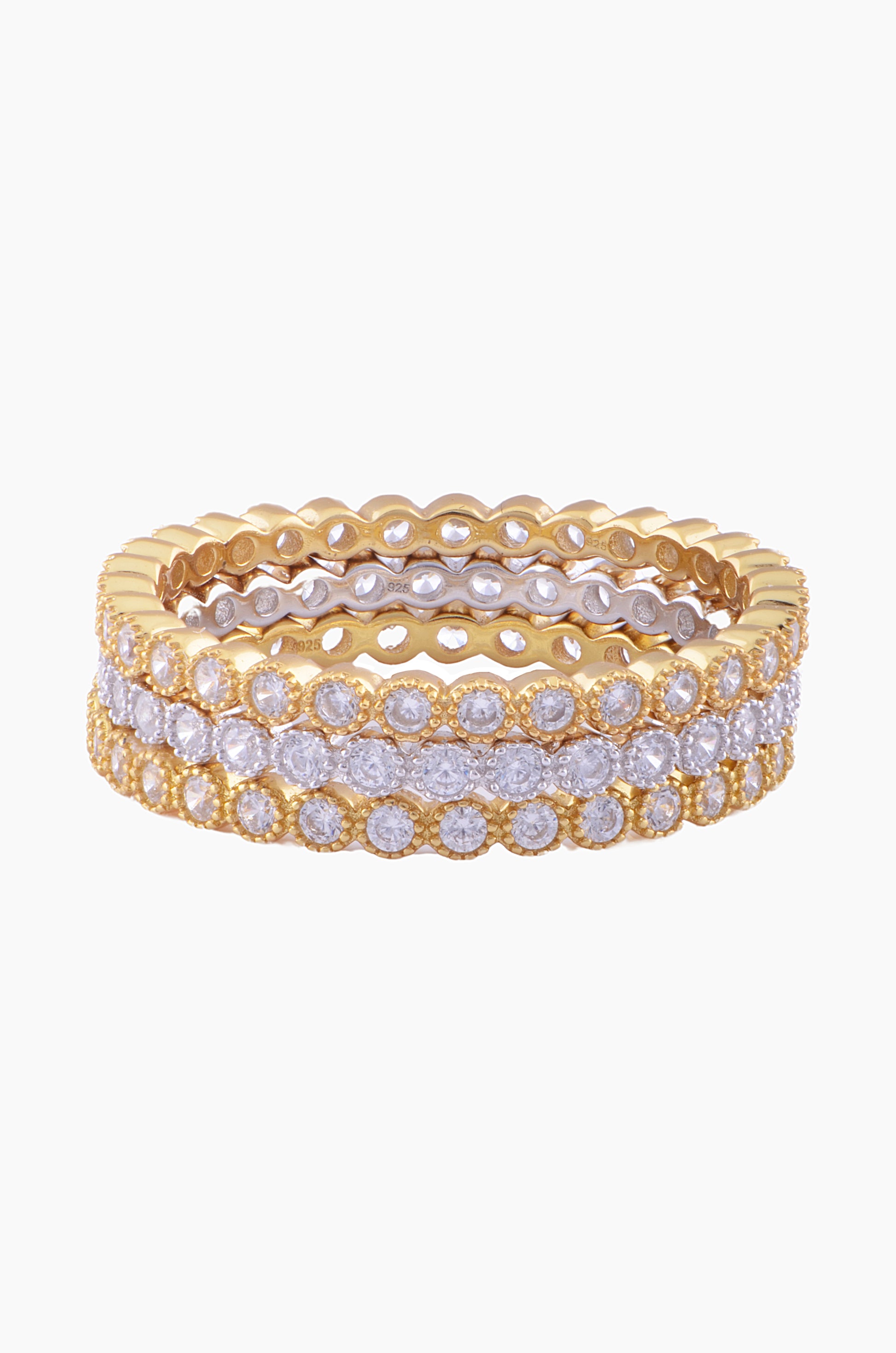 Yellow Gold Vermeil Sterling Silver CZ Thin Stackable Eternity Ring for Women