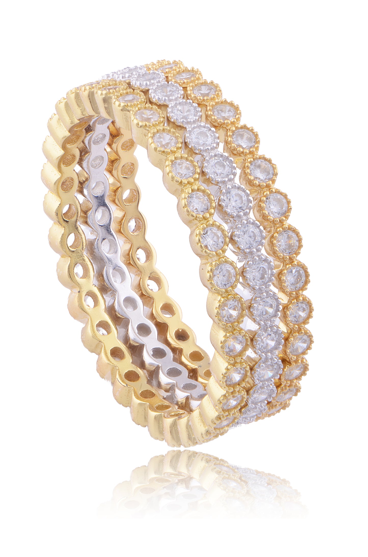 Yellow Gold Vermeil Sterling Silver CZ Thin Stackable Eternity Ring for Women