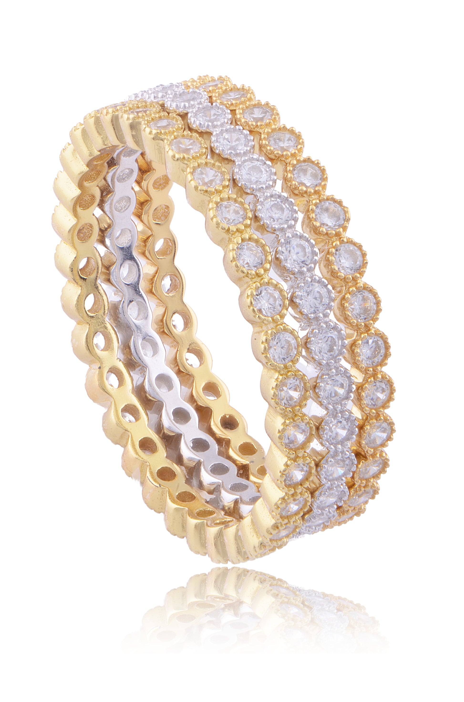 Yellow Gold Vermeil Sterling Silver CZ Thin Stackable Eternity Ring for Women