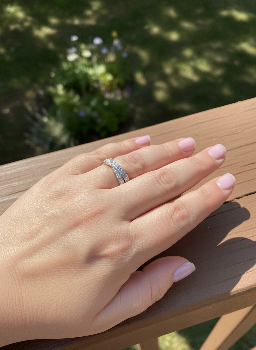 White Gold over Sterling Silver Women's CZ CrissCross X Ring