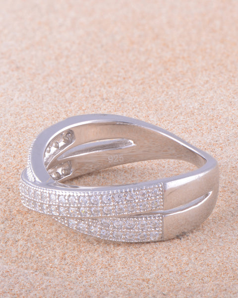 White Gold Over Sterling Silver Womens Cz CrissCross X Ring