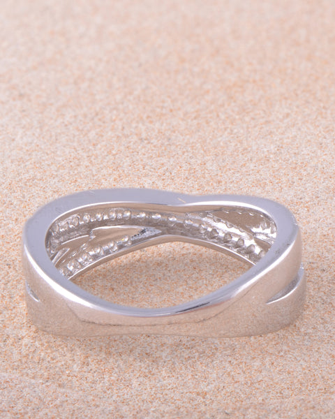 White Gold Over Sterling Silver Womens Cz CrissCross X Ring