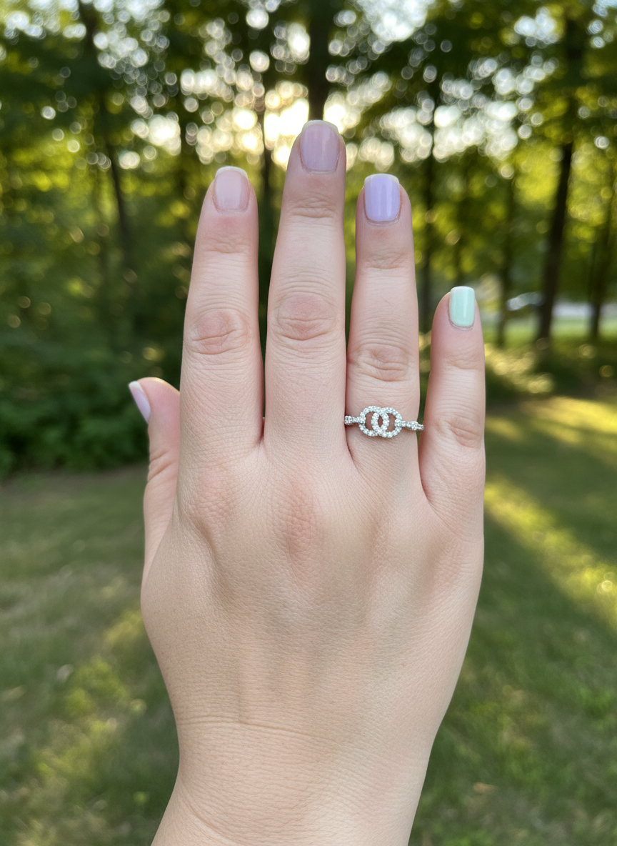 White Gold over Sterling Silver Women's CZ Two Circle Ring