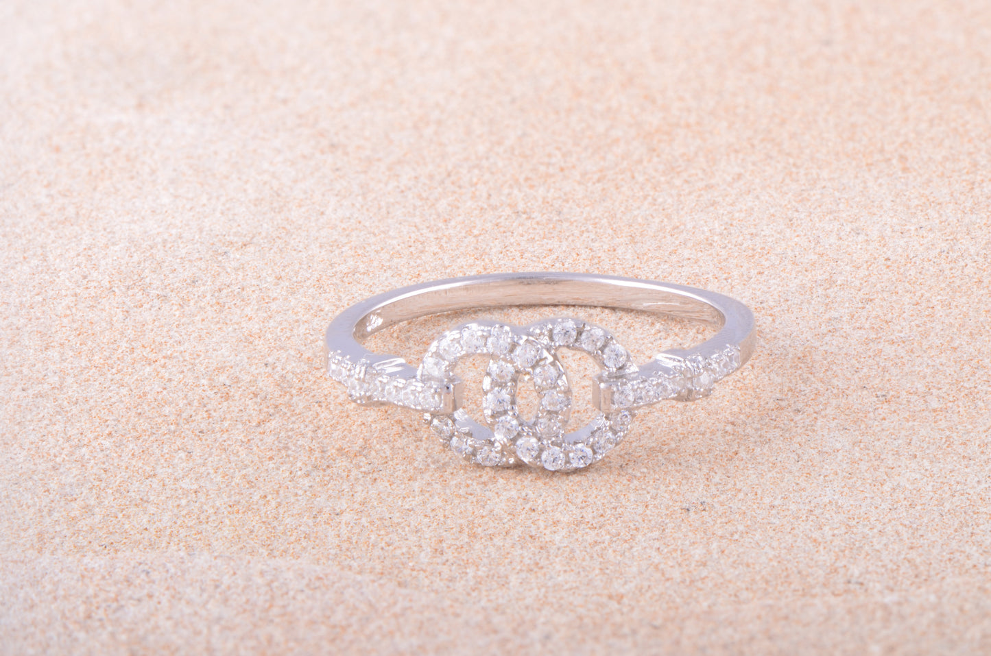 White Gold Over Sterling Silver Womens Cz Two Circle Ring