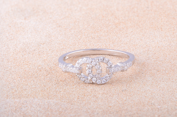 White Gold Over Sterling Silver Womens Cz Two Circle Ring