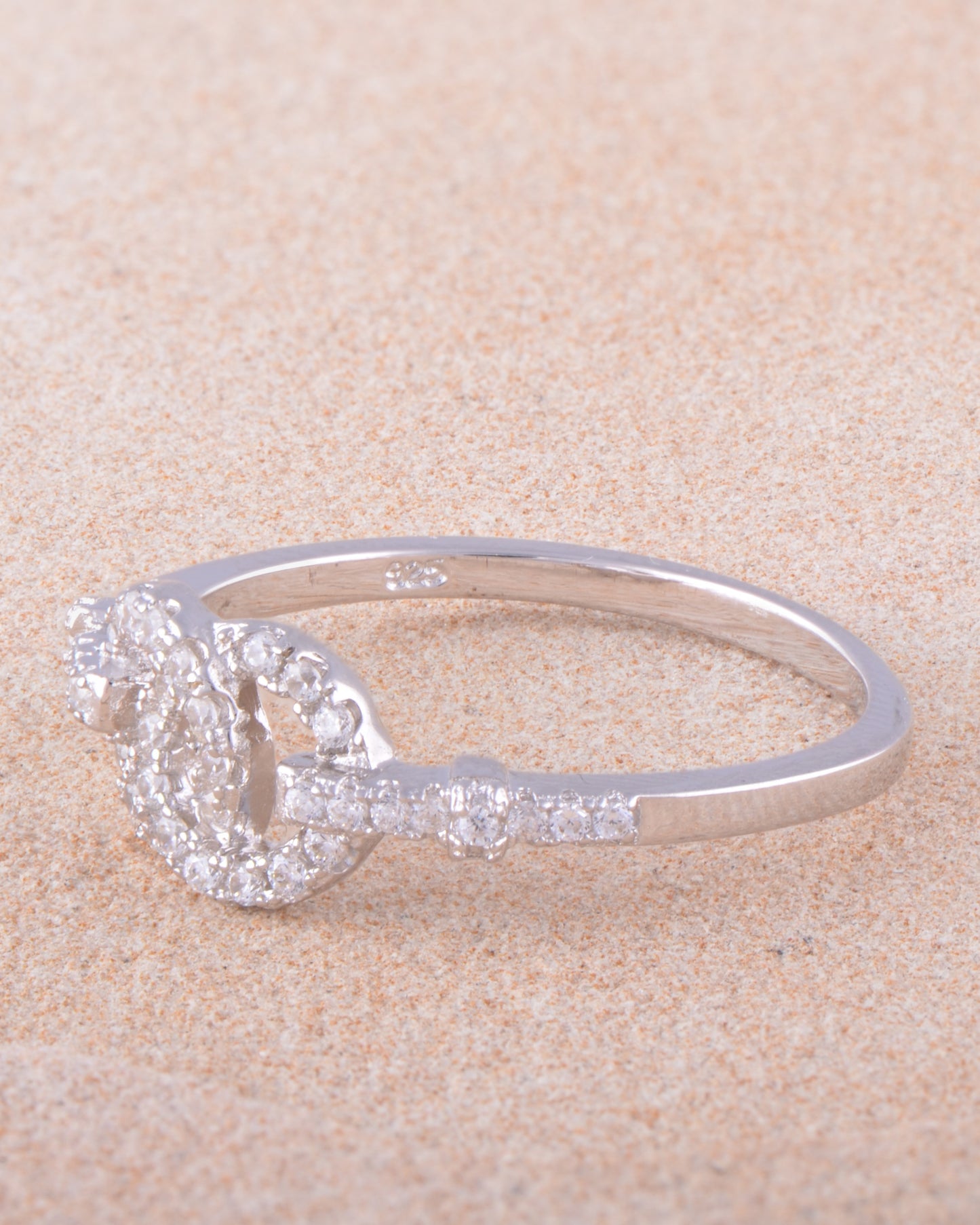 White Gold Over Sterling Silver Womens Cz Two Circle Ring