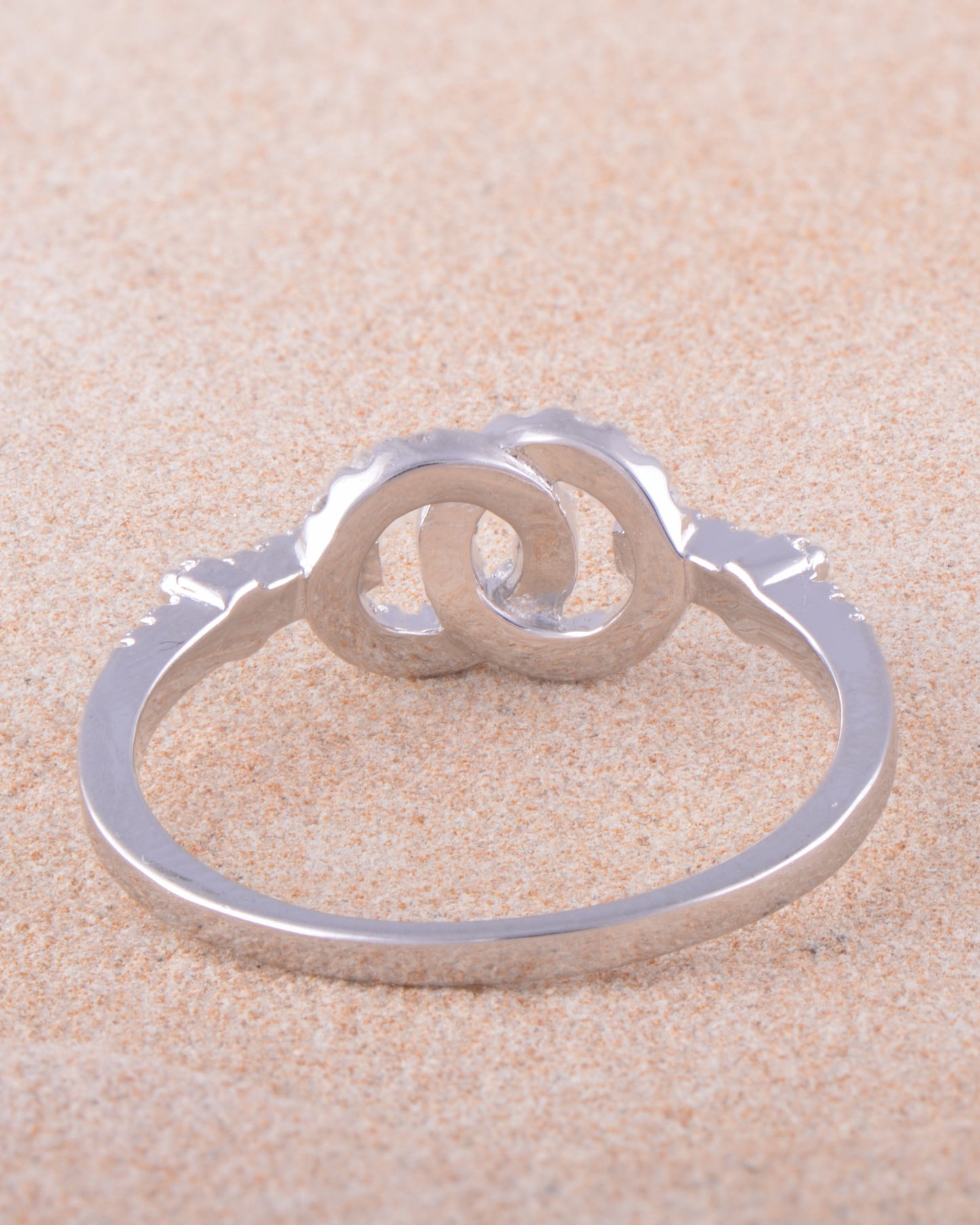 White Gold Over Sterling Silver Womens Cz Two Circle Ring