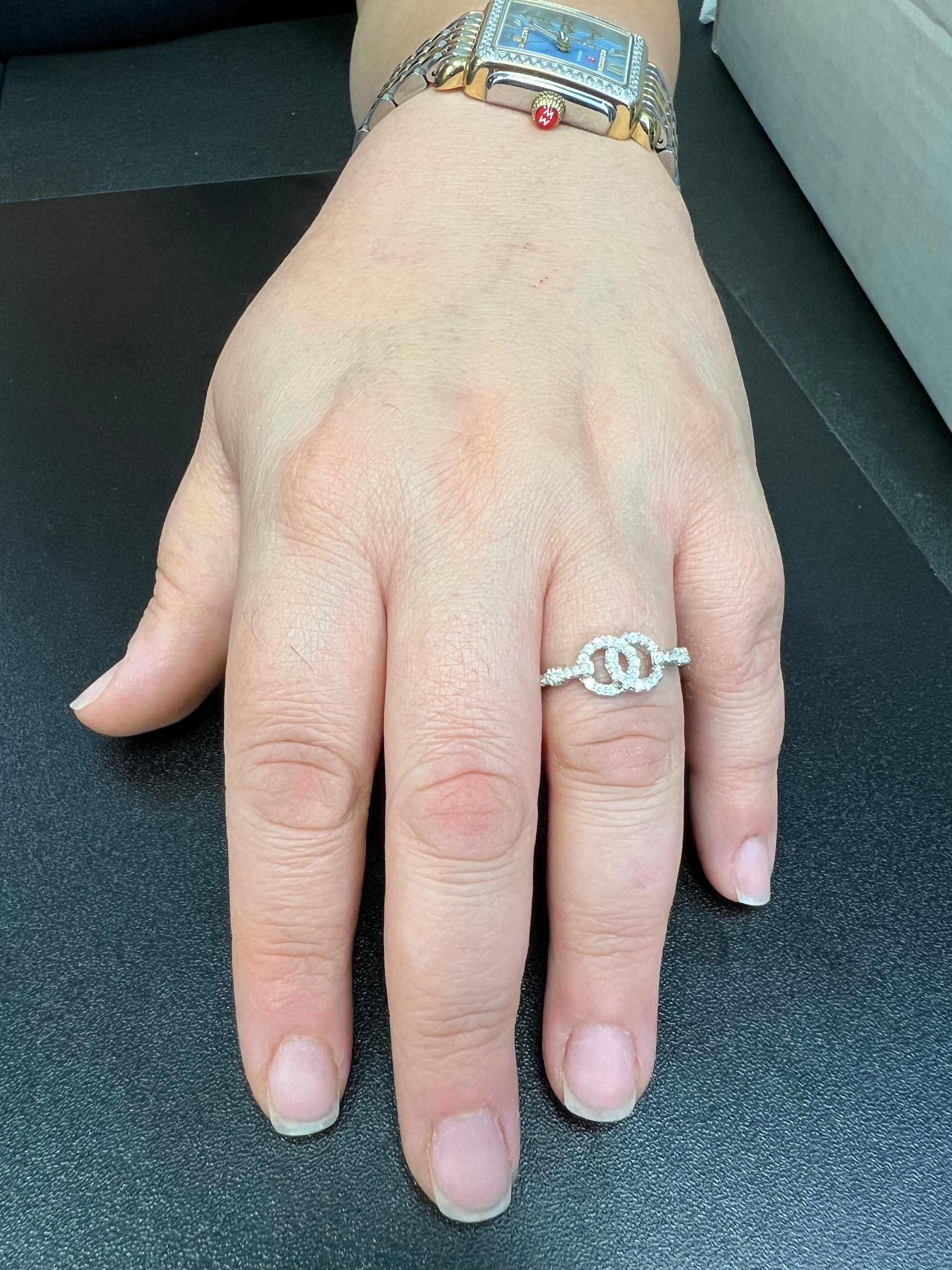 White Gold over Sterling Silver Women's CZ Two Circle Ring