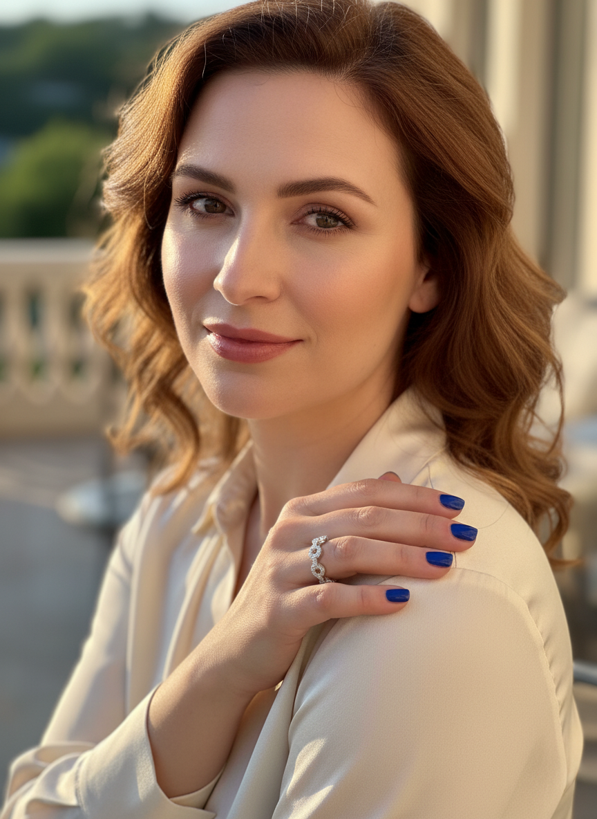 White Gold over Sterling Silver Ladies CZ Anchor Chain Ring